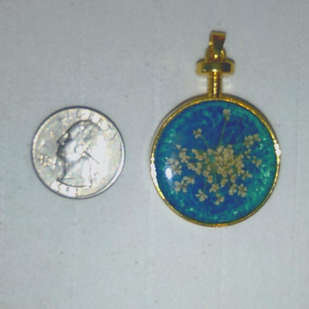 18 Kt Gold Filled Pendant REAL Forget Me Not Flowe